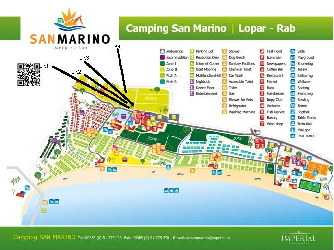Horvátország Rab sziget Lopar San Marino Camping térkép